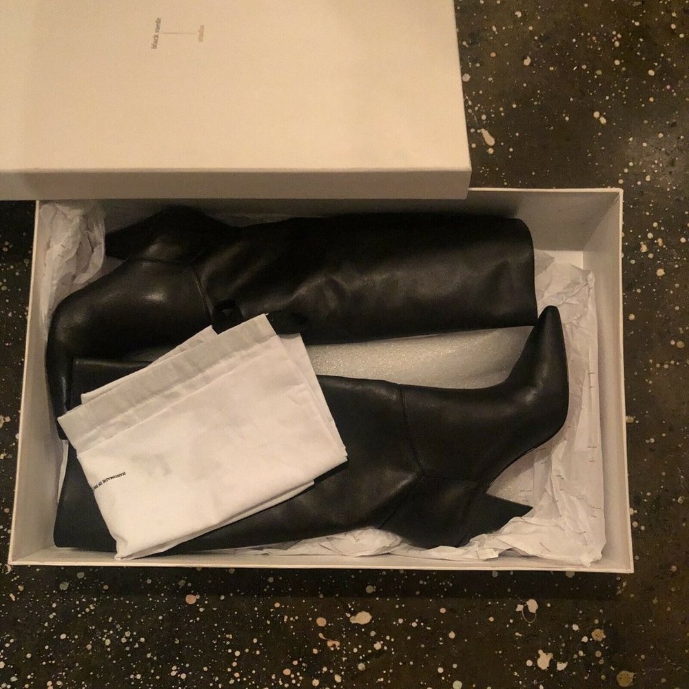 Black Suede Studio Karla Boots Black Heel Pointed 38.5 $450 - Picture 6 of 10